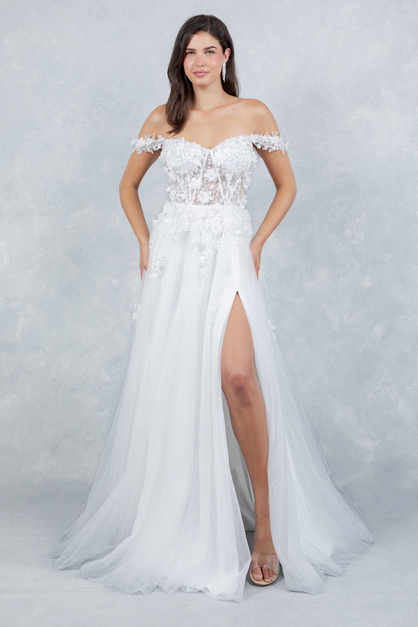 3D Floral Applique Long Bridal Wedding Dress Cinderella Couture 8403J
