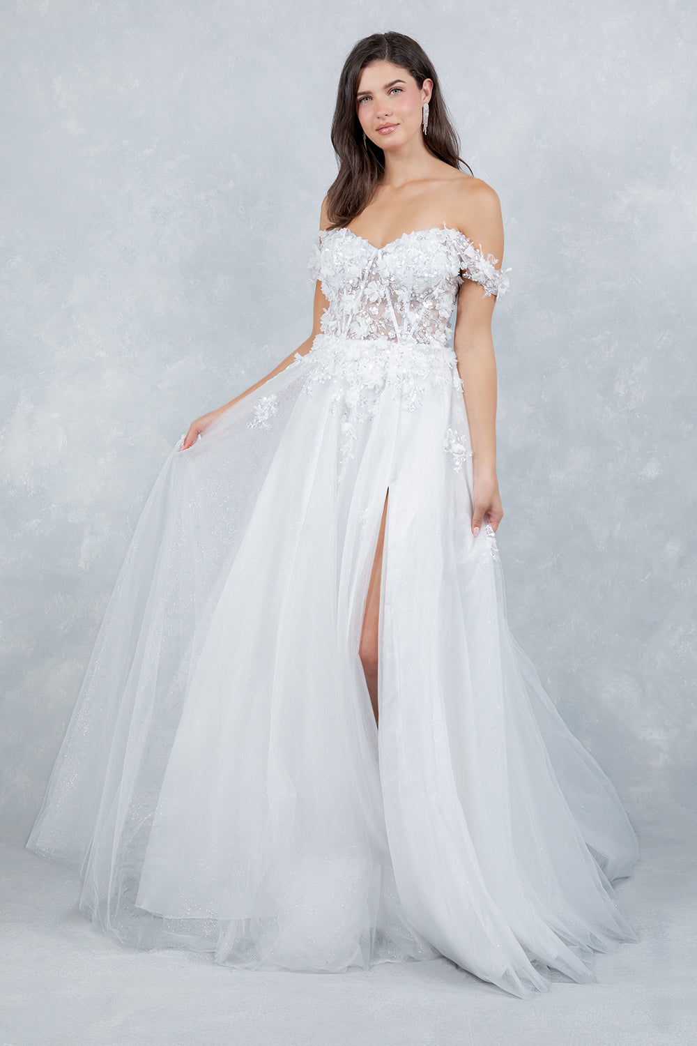 Wedding Dresses 3D Floral Applique Long Bridal Wedding Dress Cinderella Couture 8403J Off White
