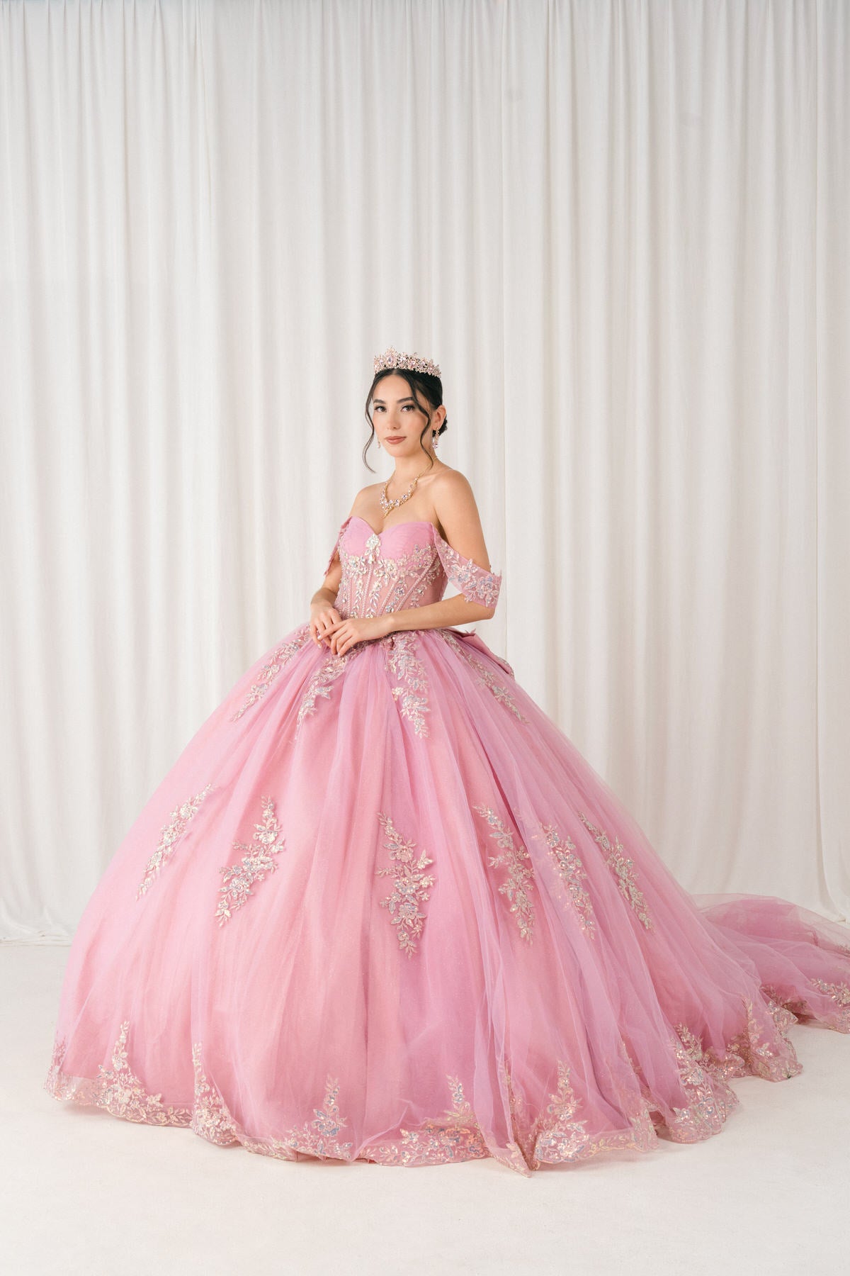 Quinceniera Dresses Long Ball Gown Sequin Quinceanera Dress Cinderella Couture 8405JQ Dusty Rose