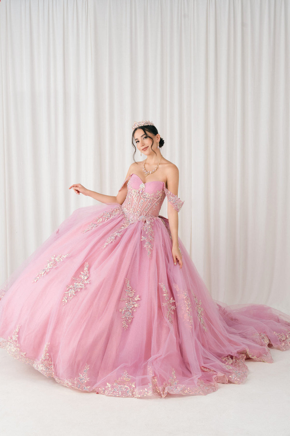 Quinceniera Dresses Long Ball Gown Sequin Quinceanera Dress Cinderella Couture 8405JQ Dusty Rose