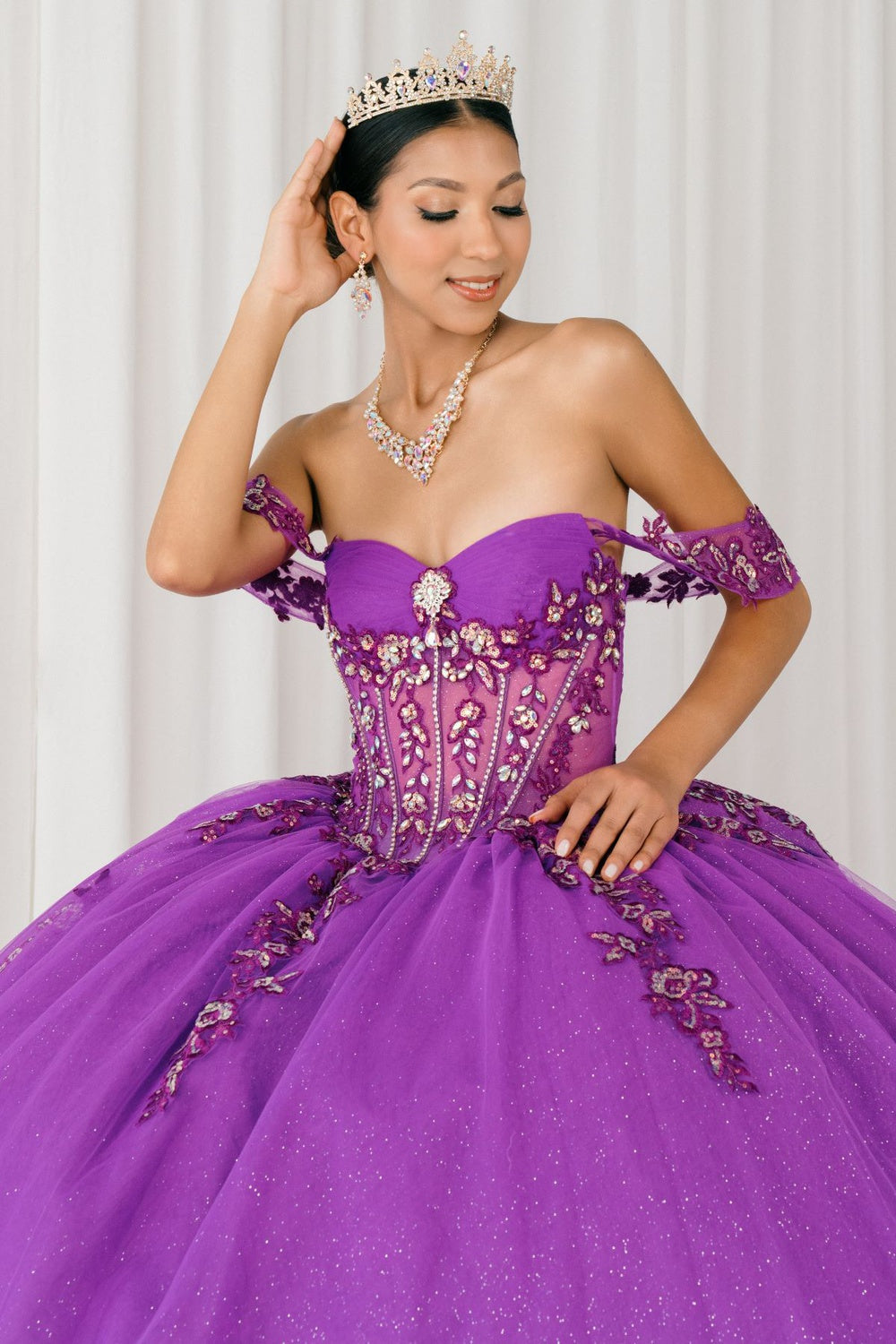 Quinceniera Dresses Long Ball Gown Sequin Quinceanera Dress Cinderella Couture 8405JQ Magenta Pp