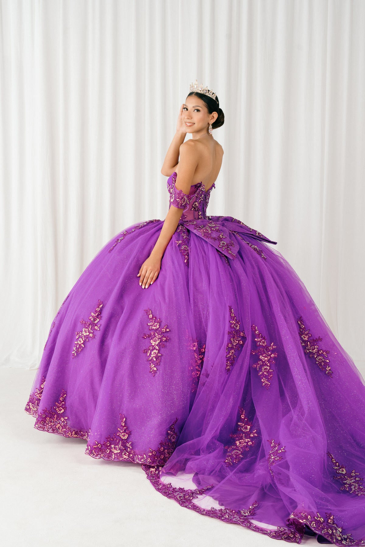 Quinceniera Dresses Long Ball Gown Sequin Quinceanera Dress Cinderella Couture 8405JQ Magenta Pp