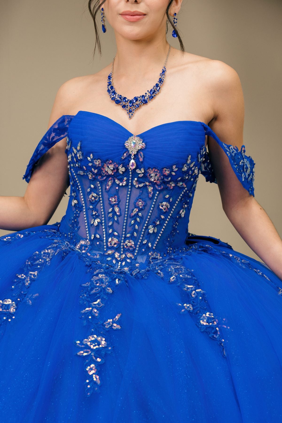 Quinceniera Dresses Long Ball Gown Sequin Quinceanera Dress Cinderella Couture 8405JQ Royal