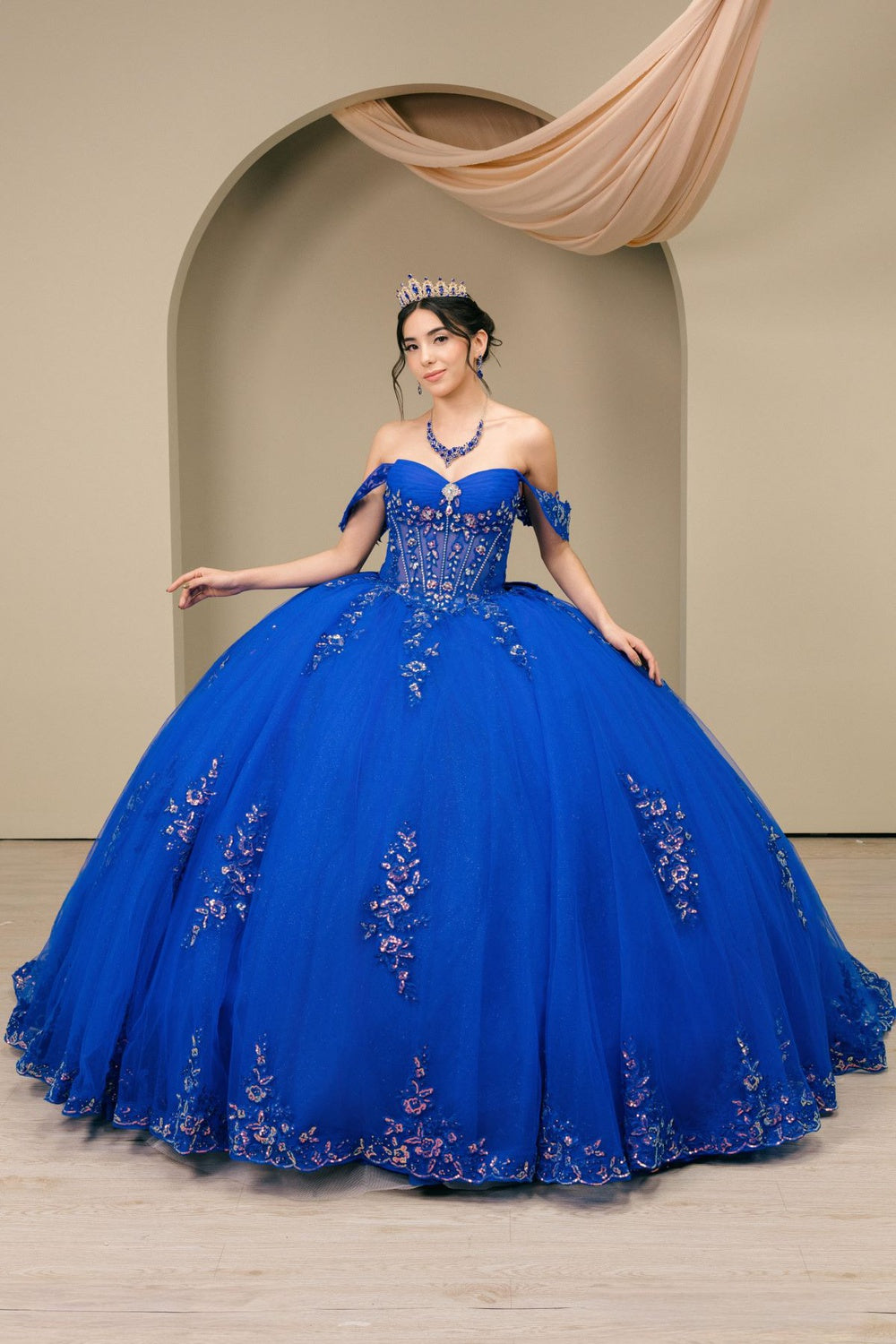 Quinceniera Dresses Long Ball Gown Sequin Quinceanera Dress Cinderella Couture 8405JQ Royal
