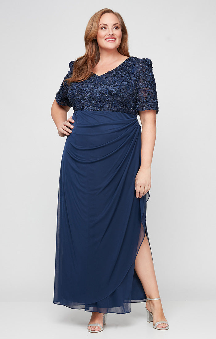 Alex Evenings Plus Victoria Empire Waist Gown Navy / 24W Alex Evenings Plus Victoria Empire Waist Gown Navy / 24W