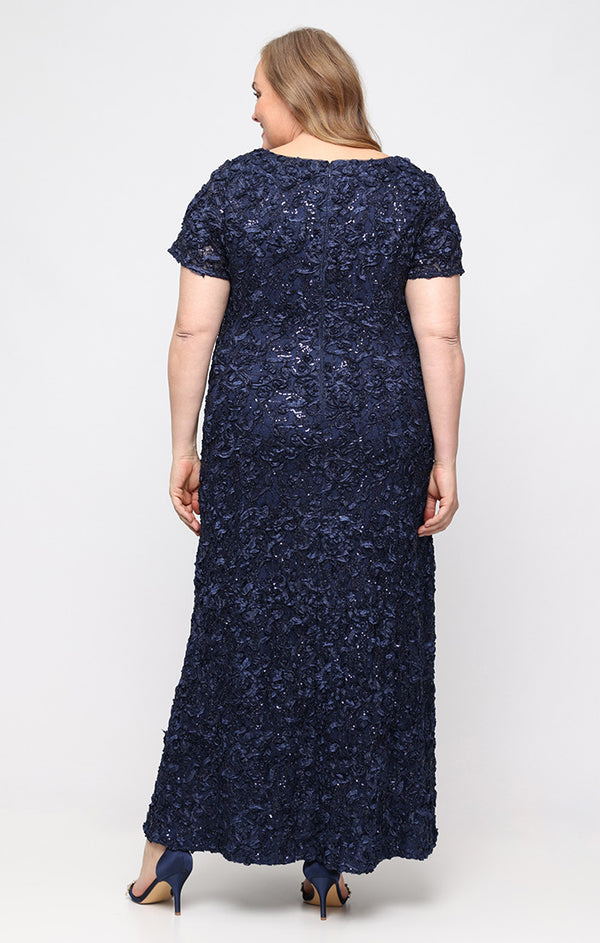 Navy Scoop Neck Floor-Length Lace Formal Gown Sequin A Line Dress Alex Evenings 84122670