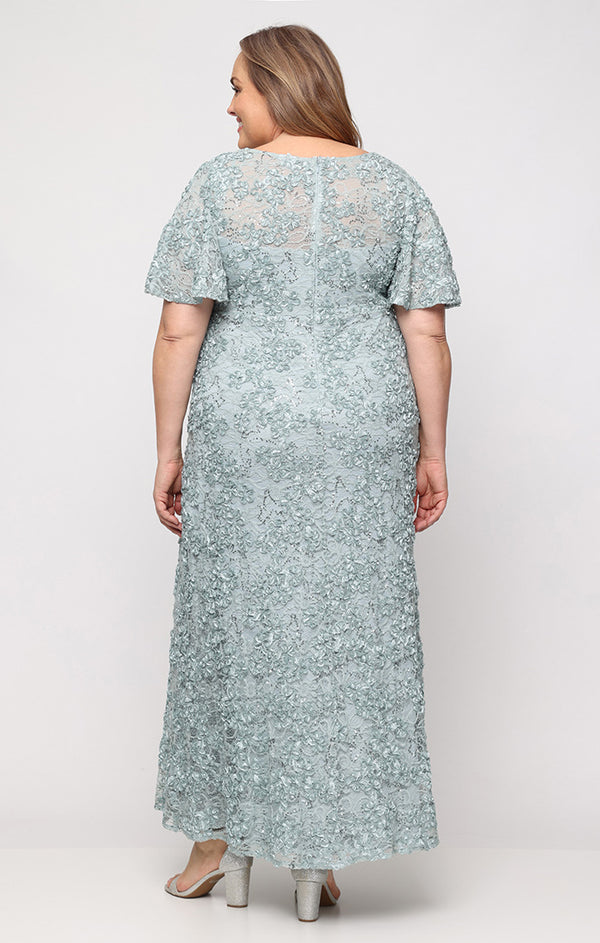 Ice Sage V-Neck Floor-Length Lace Formal Flutter Sleeve Gown Alex Evenings 84122821