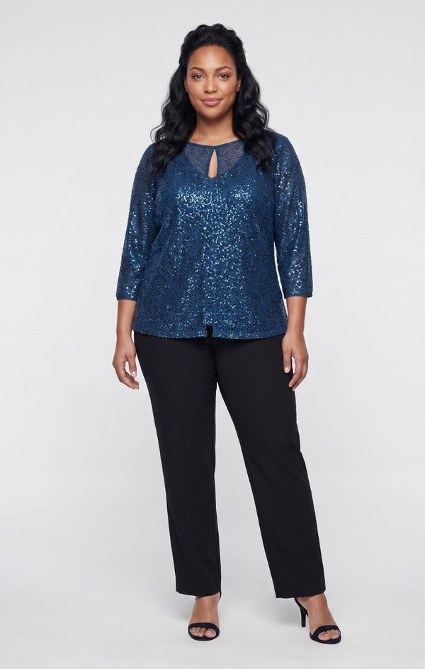 Topaz Keyhole Neck Sequin Formal Top Alex Evenings 8415014 