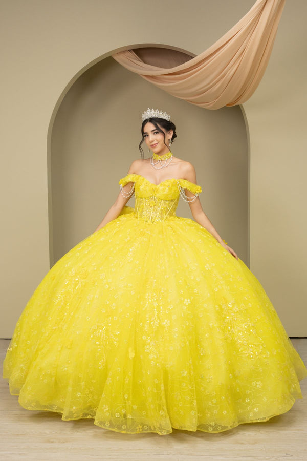 Ball Gown Long 3D Floral Applique Glitter Quinceanera Dress Cinderella Couture 8415JQ