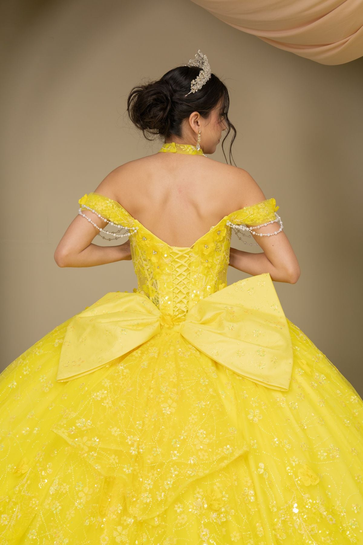 Quinceniera Dresses Ball Gown Long 3D Floral Applique Glitter Quinceanera Dress Cinderella Couture 8415JQ Yellow