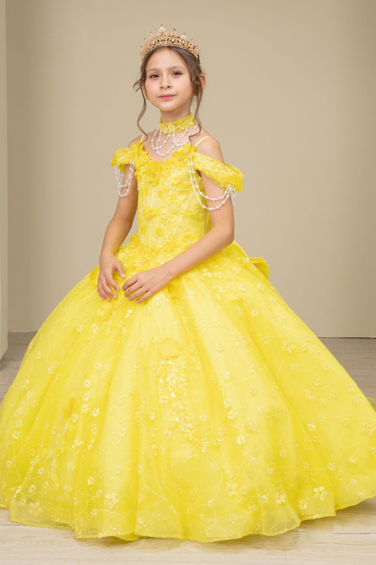 Flower Girl Dresses Formal 3D Floral Applique Flower Girl Dress Yellow
