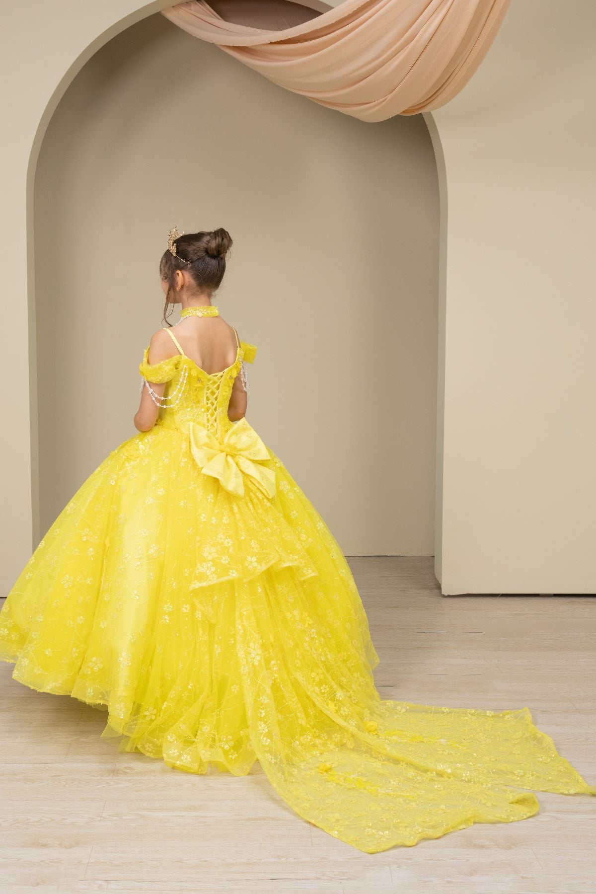 Flower Girl Dresses Formal 3D Floral Applique Flower Girl Dress Yellow