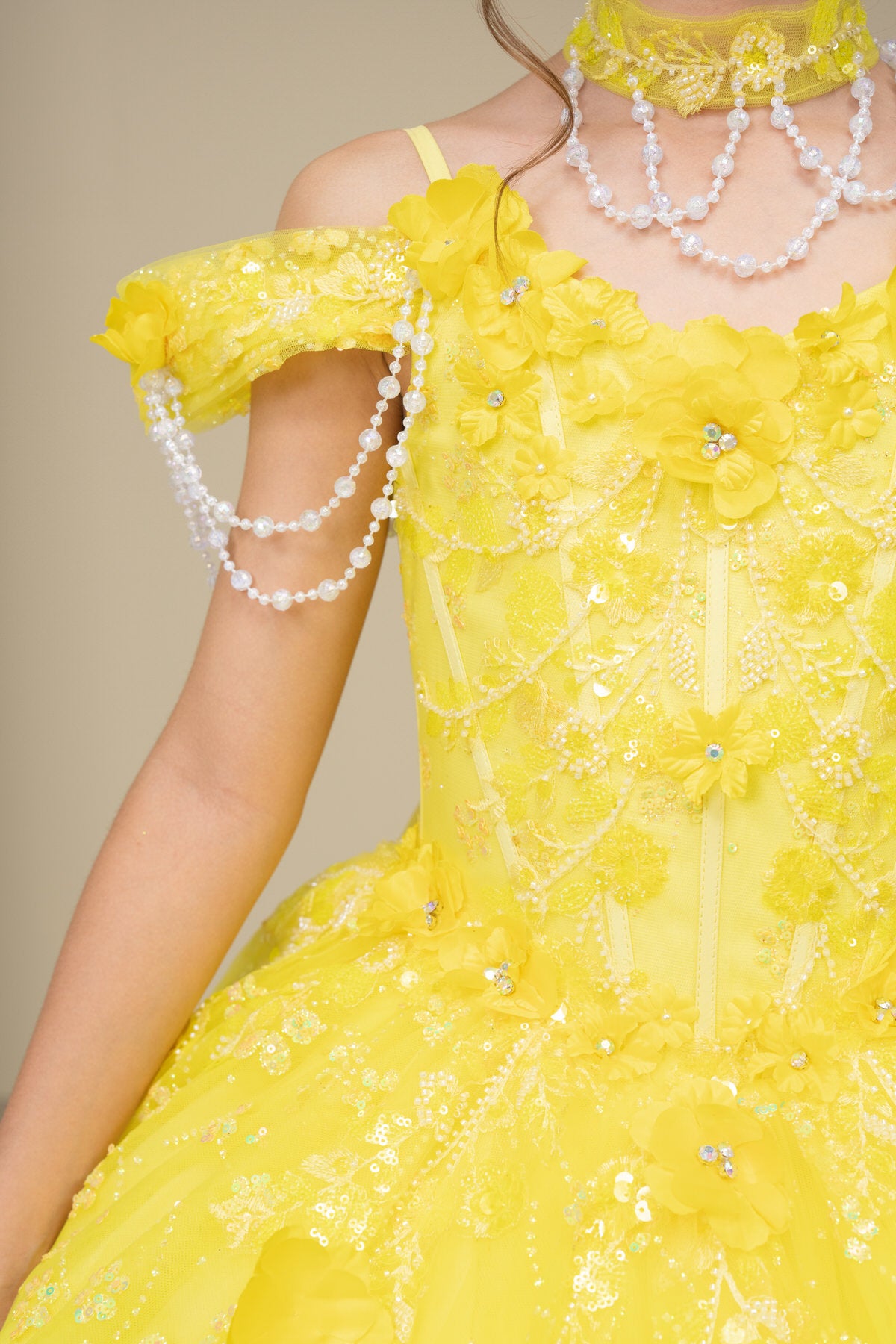 Flower Girl Dresses Formal 3D Floral Applique Flower Girl Dress Yellow