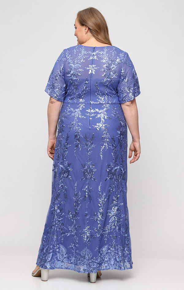 Cornflower Sweetheart Floor-Length Sequin Mesh Formal Flutter Sleeve Gown Alex Evenings 84171920