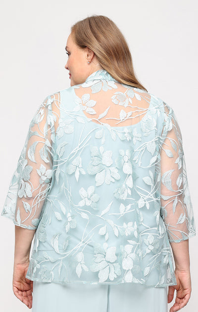 Fresh Mint Scoop Neck Hip-Length Embroidered Floral Plus Size Formal Top Twinset Alex Evenings 84171963