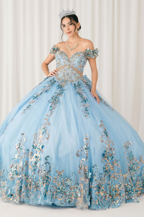 Long Floral Applique Ball Gown Quinceanera Dress Cinderella Couture 8420JQ