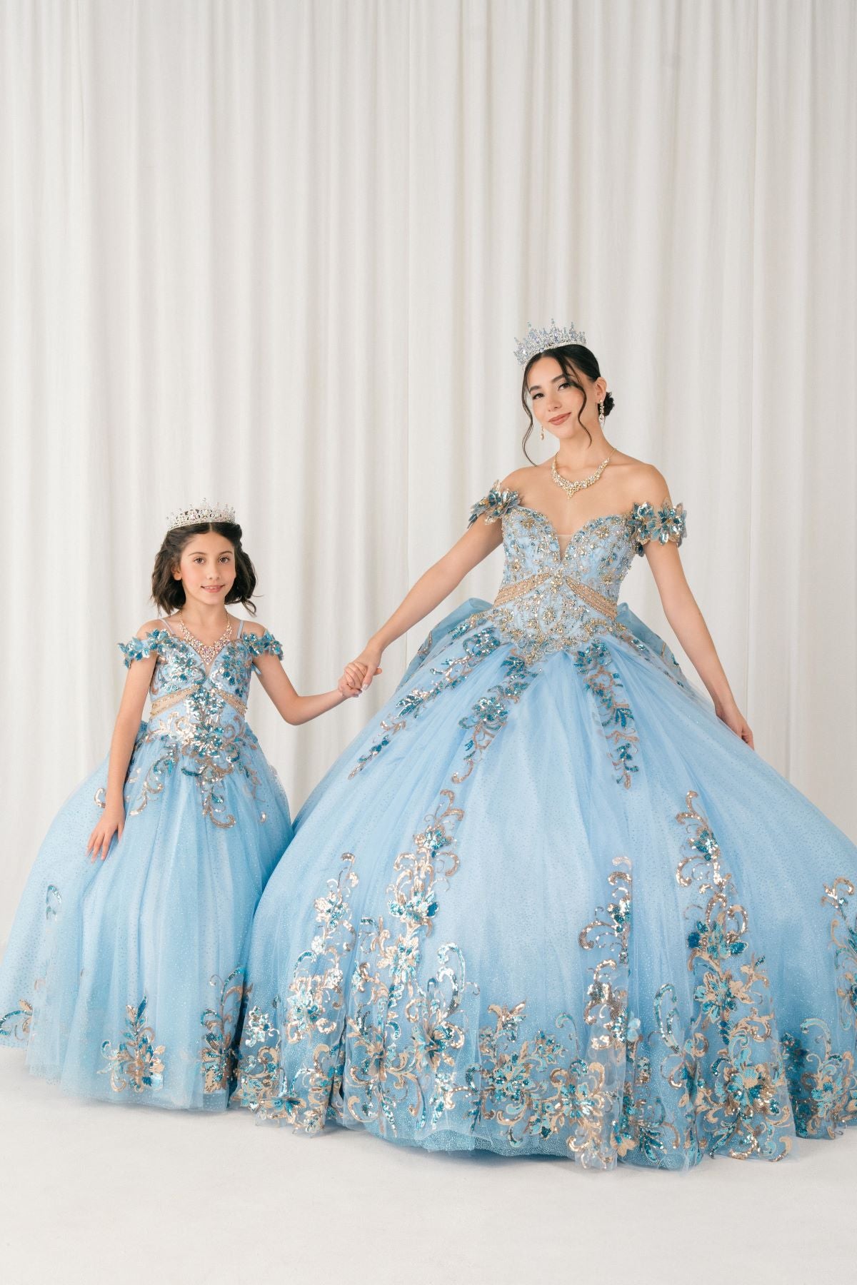Quinceniera Dresses Long Floral Applique Ball Gown Quinceanera Dress Cinderella Couture 8420JQ Blue