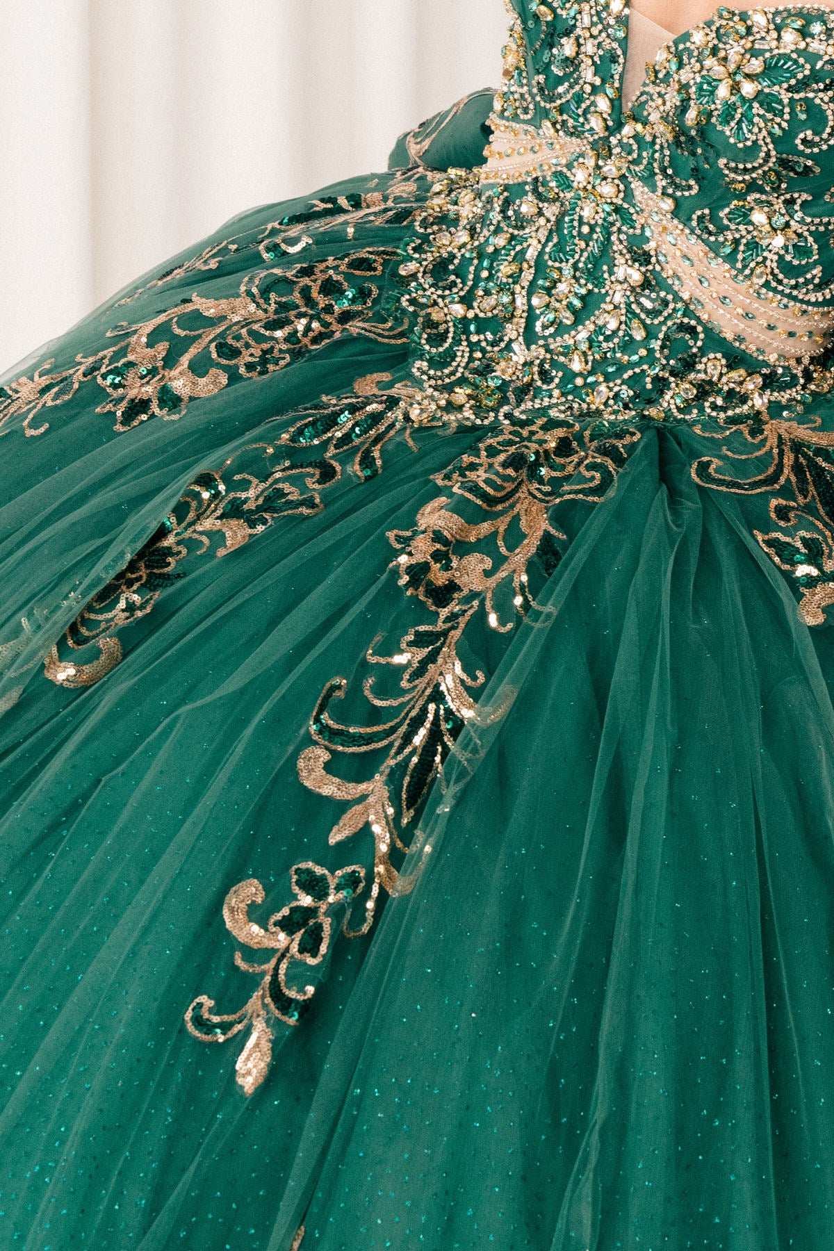 Quinceniera Dresses Long Floral Applique Ball Gown Quinceanera Dress Cinderella Couture 8420JQ Hunter Green