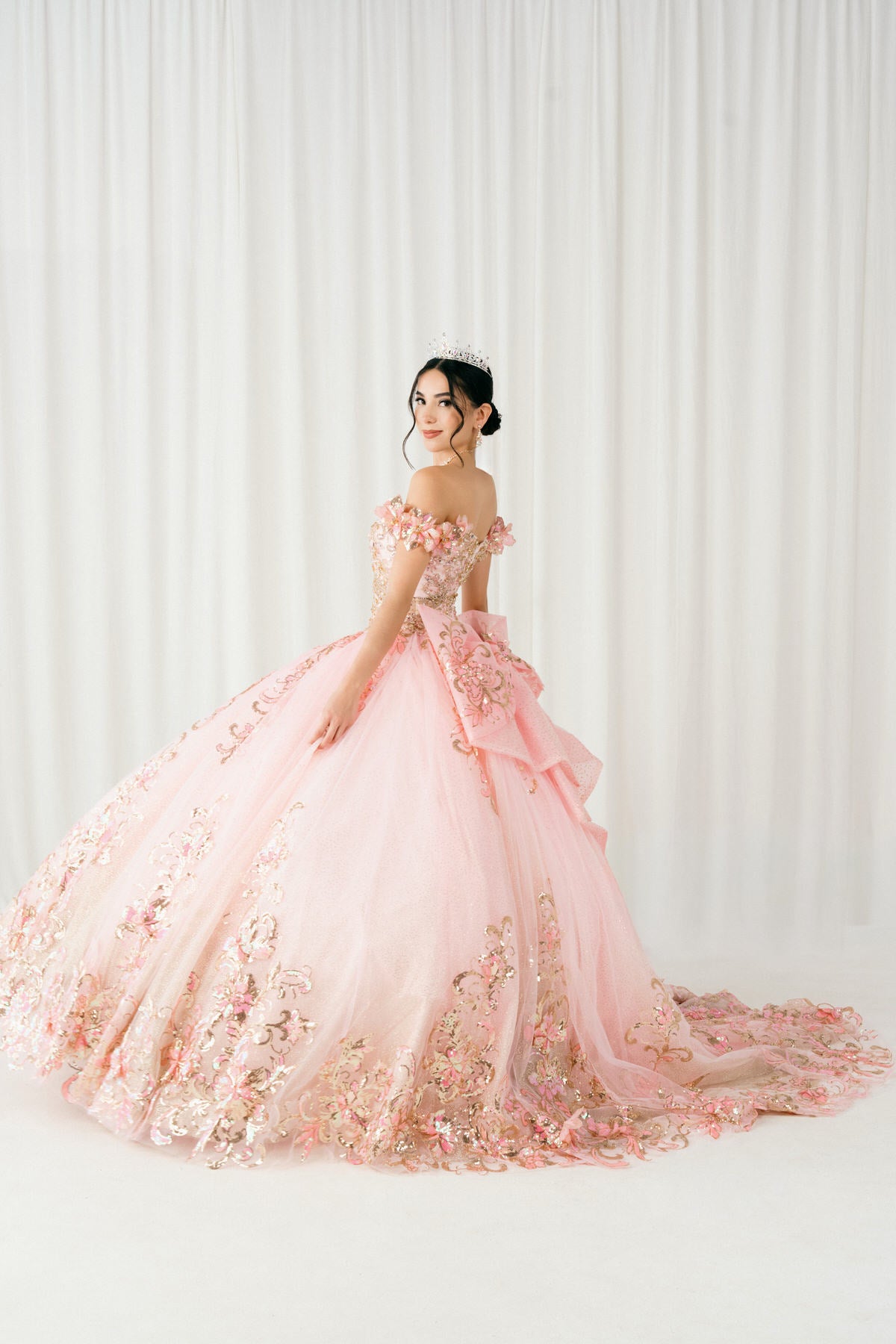 Quinceniera Dresses Long Floral Applique Ball Gown Quinceanera Dress Cinderella Couture 8420JQ Pink