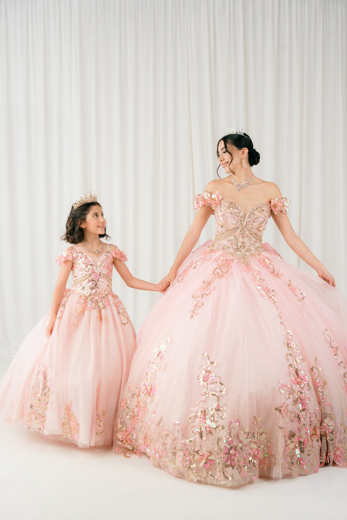 Quinceniera Dresses Long Floral Applique Ball Gown Quinceanera Dress Cinderella Couture 8420JQ Pink
