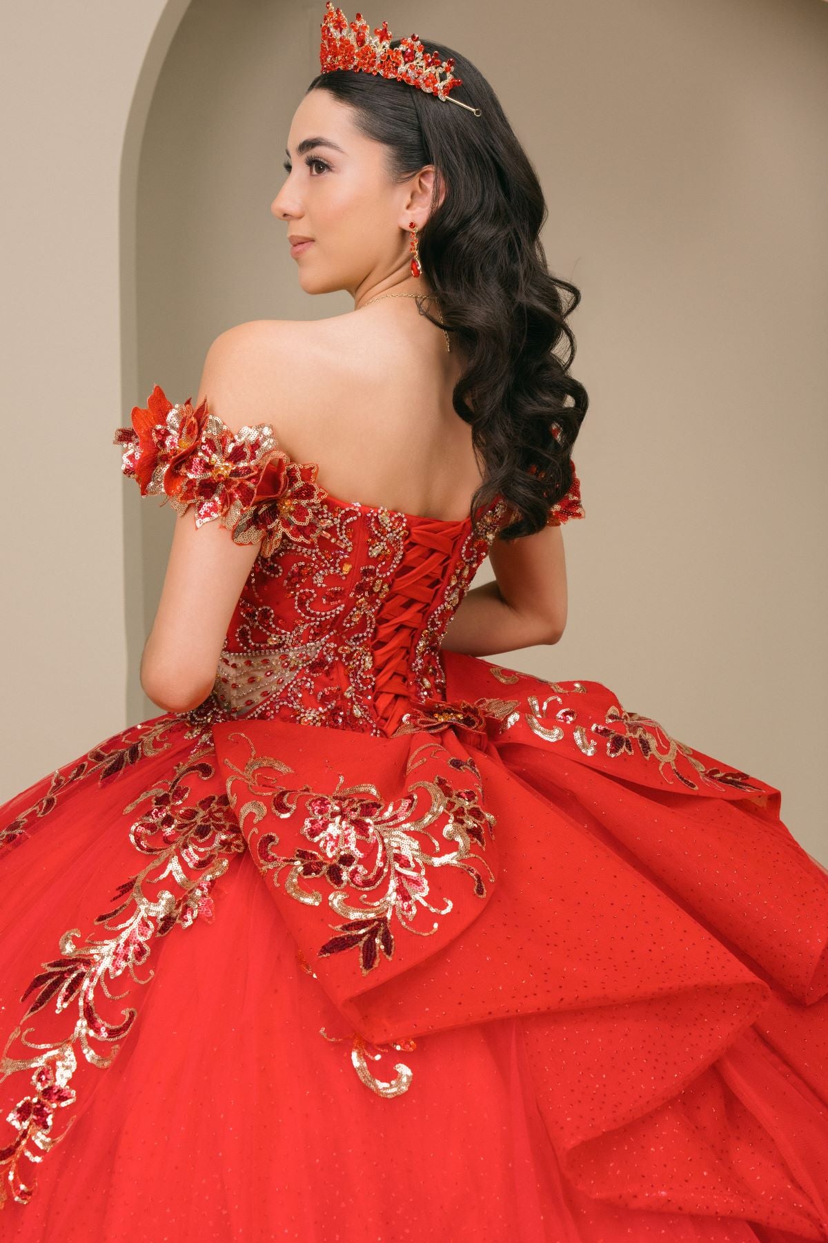 Quinceniera Dresses Long Floral Applique Ball Gown Quinceanera Dress Cinderella Couture 8420JQ Red