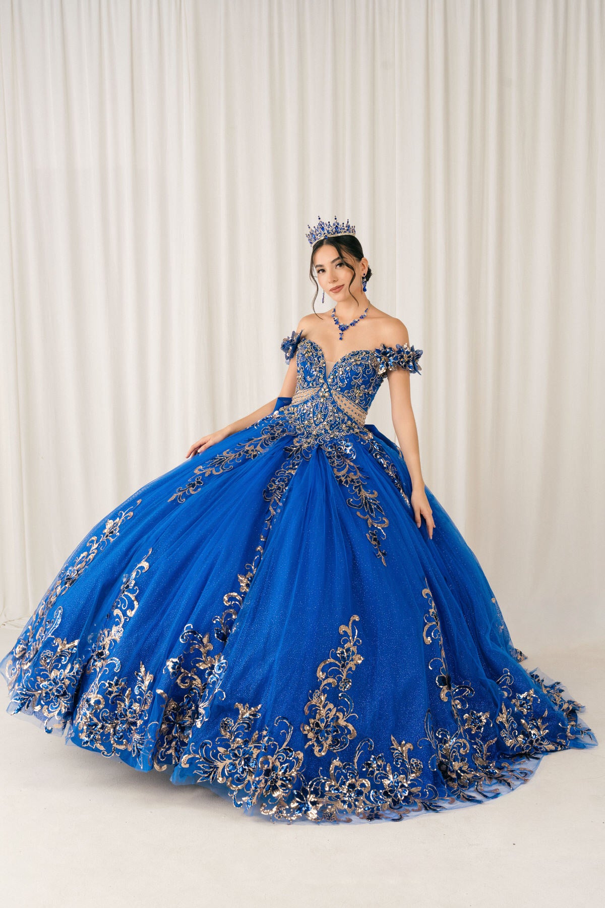 Quinceniera Dresses Long Floral Applique Ball Gown Quinceanera Dress Cinderella Couture 8420JQ Royal