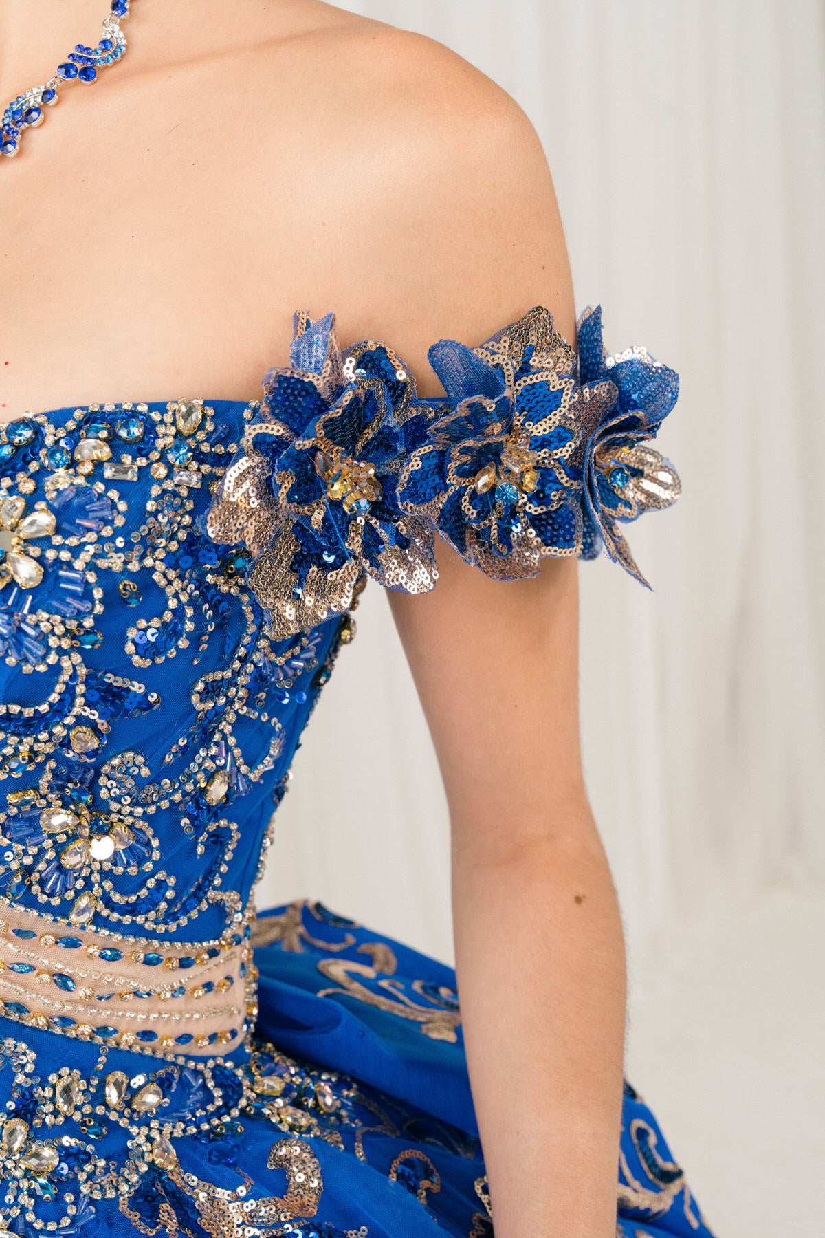 Quinceniera Dresses Long Floral Applique Ball Gown Quinceanera Dress Cinderella Couture 8420JQ Royal