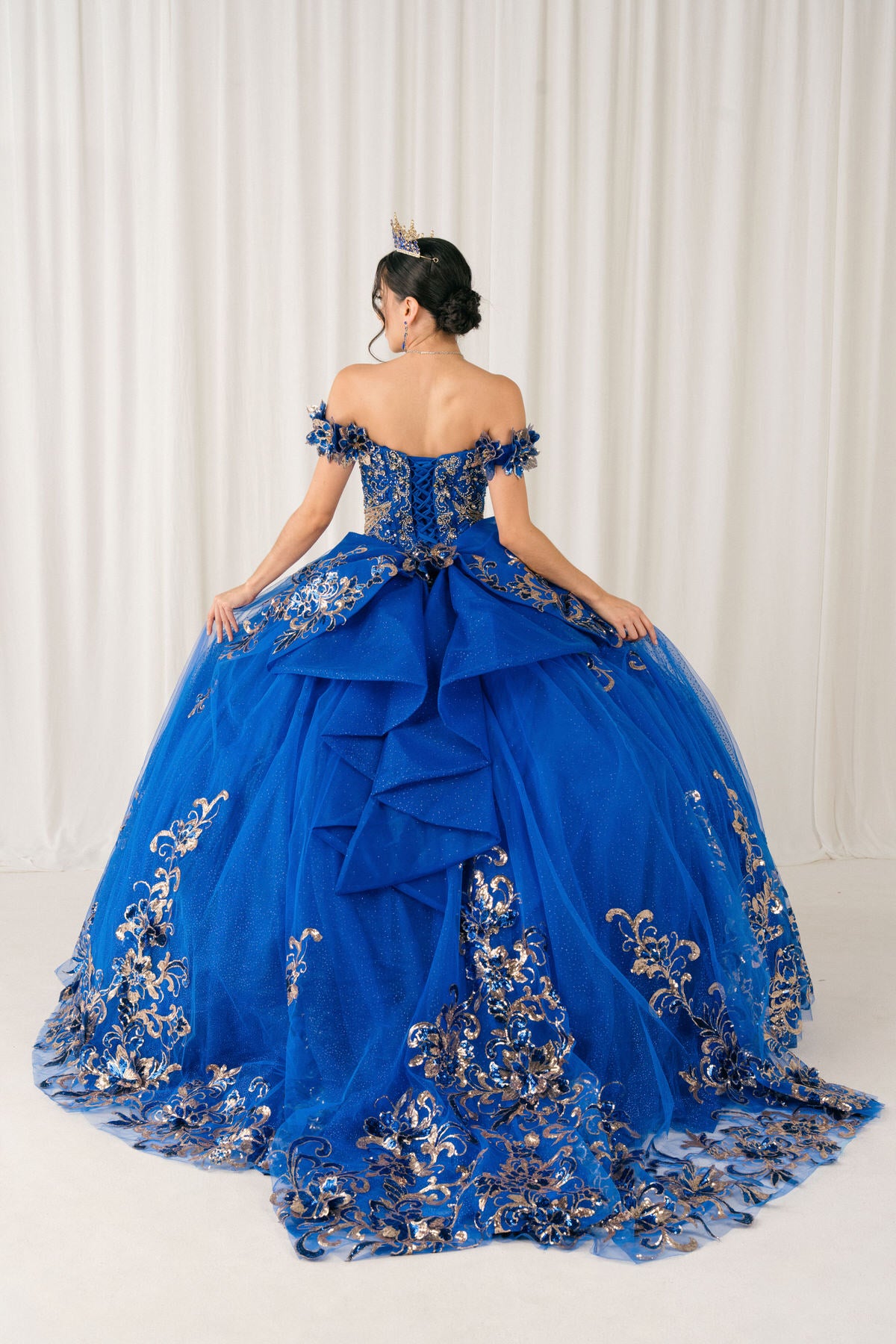 Quinceniera Dresses Long Floral Applique Ball Gown Quinceanera Dress Cinderella Couture 8420JQ Royal