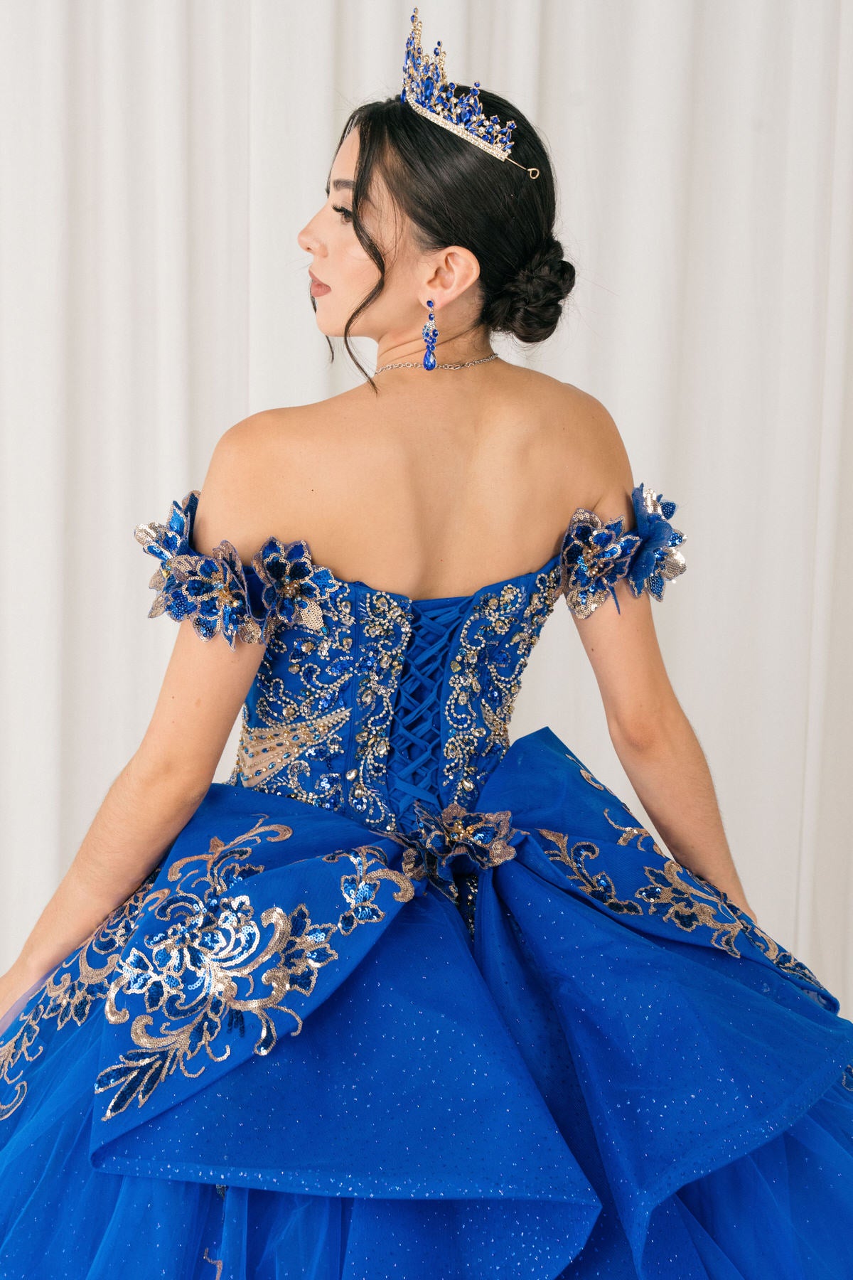Quinceniera Dresses Long Floral Applique Ball Gown Quinceanera Dress Cinderella Couture 8420JQ Royal