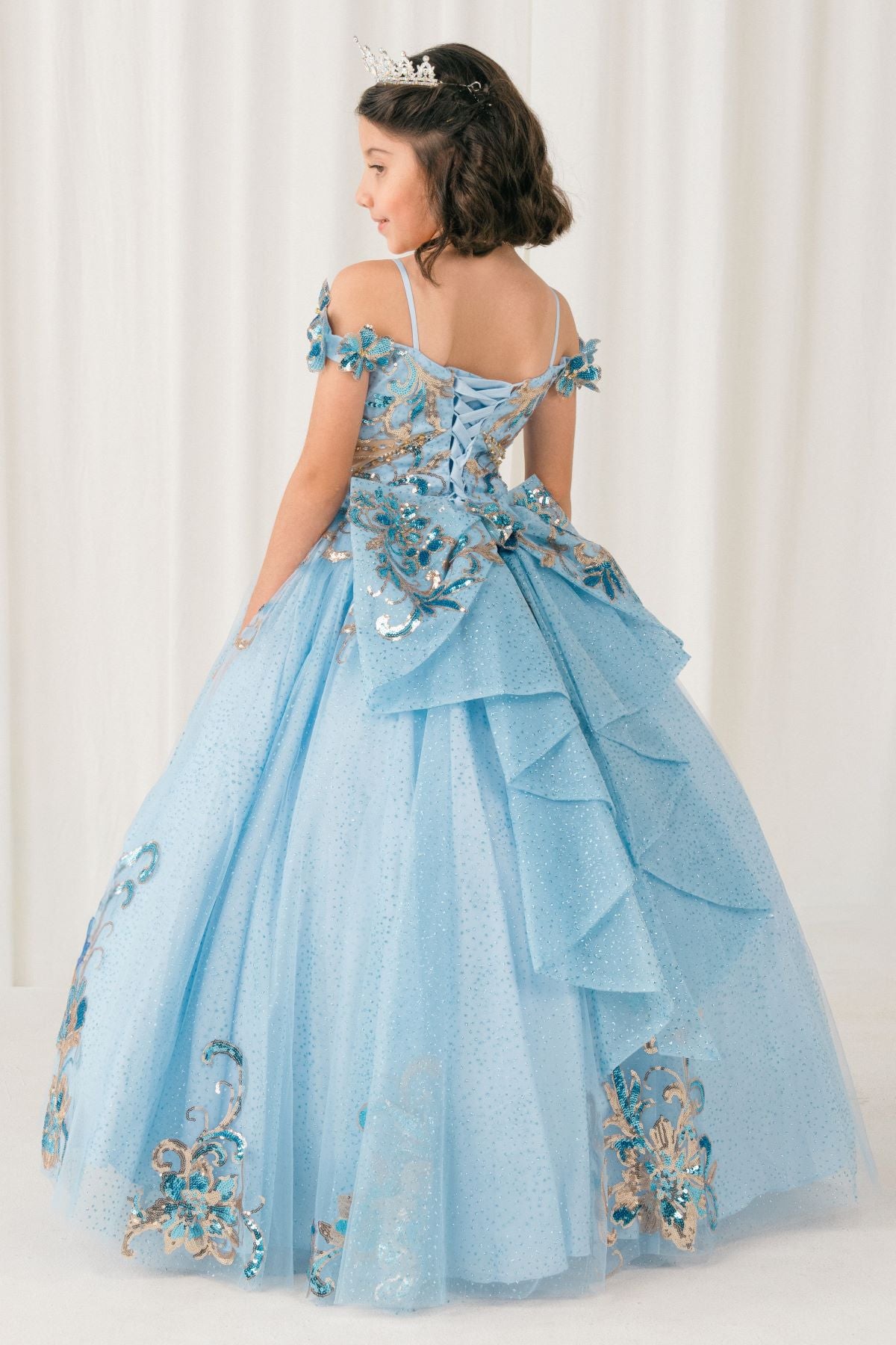 Flower Girl Dresses Floral Applique Lace Ball Gown Flower Girl Dress Blue