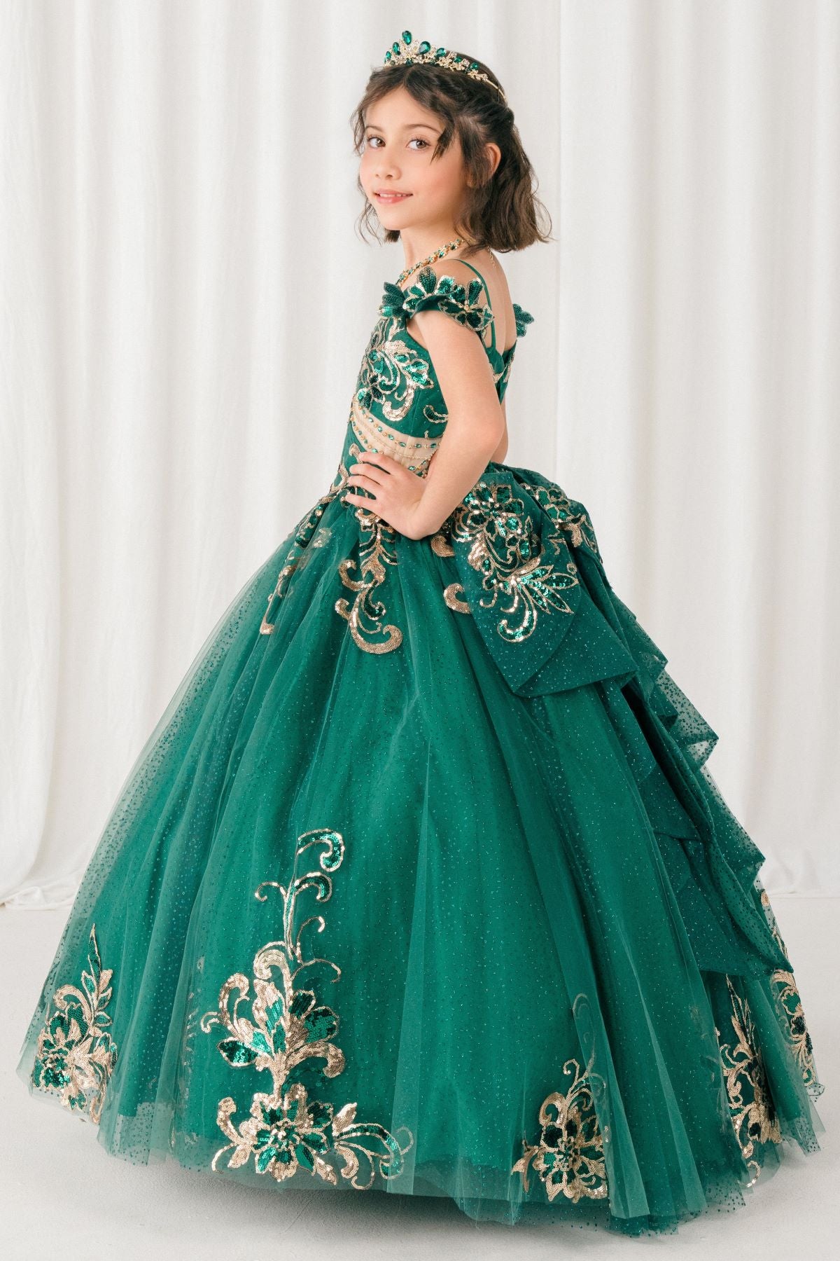 Flower Girl Dresses Floral Applique Lace Ball Gown Flower Girl Dress Hunter Green
