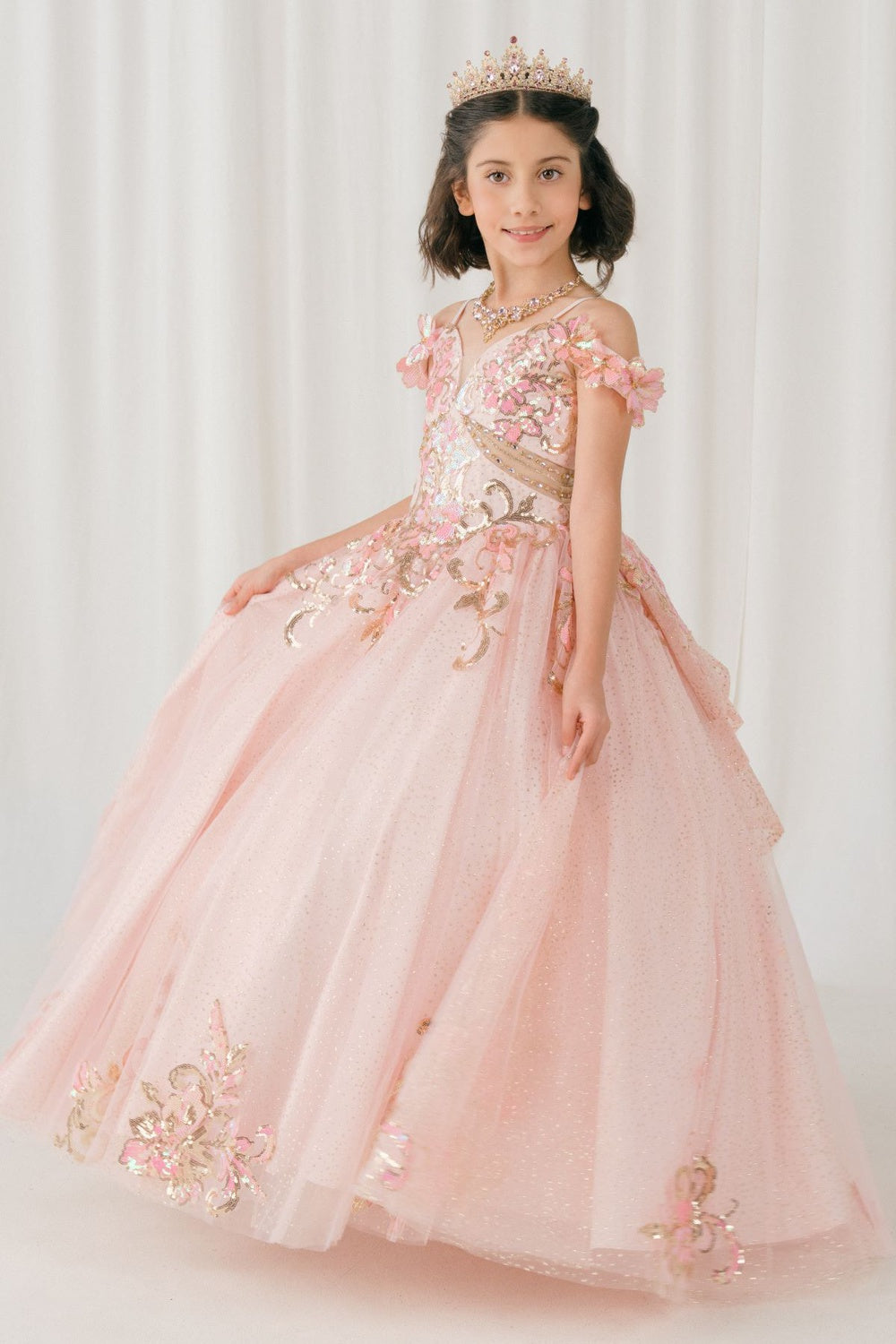 Flower Girl Dresses Floral Applique Lace Ball Gown Flower Girl Dress Pink