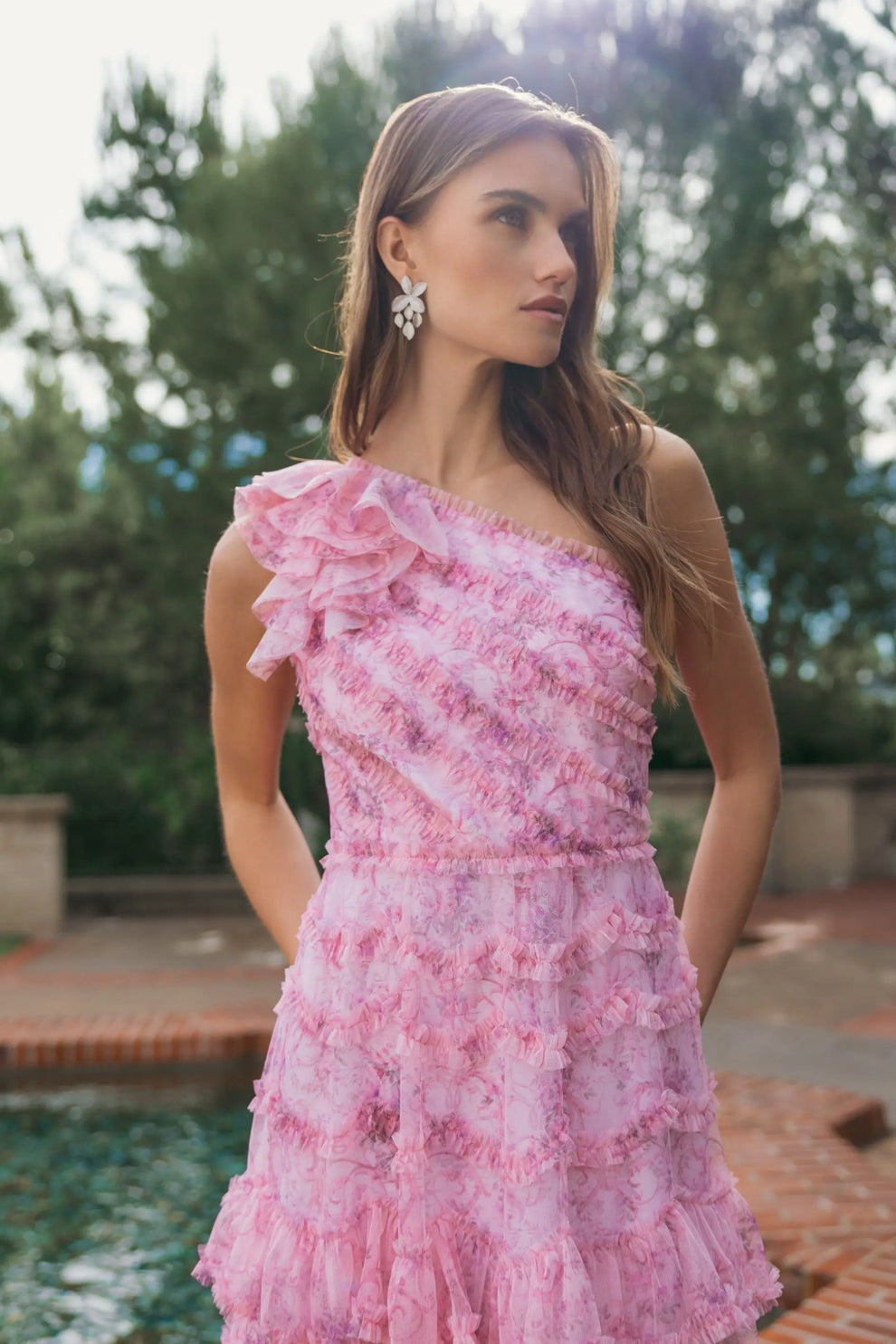 One-Shoulder Midi Tulle Cocktail Dress by Mac Duggal 8422 in Pastel Multi