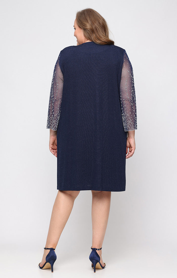 Alex Evenings 8427862 Short Cocktail Metallic Knee Length Plus Size Dress