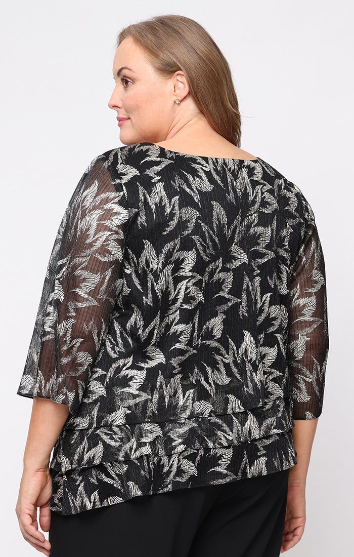 Top Tiered Blouse Plus Size Metallic Top BLACK GOLD
