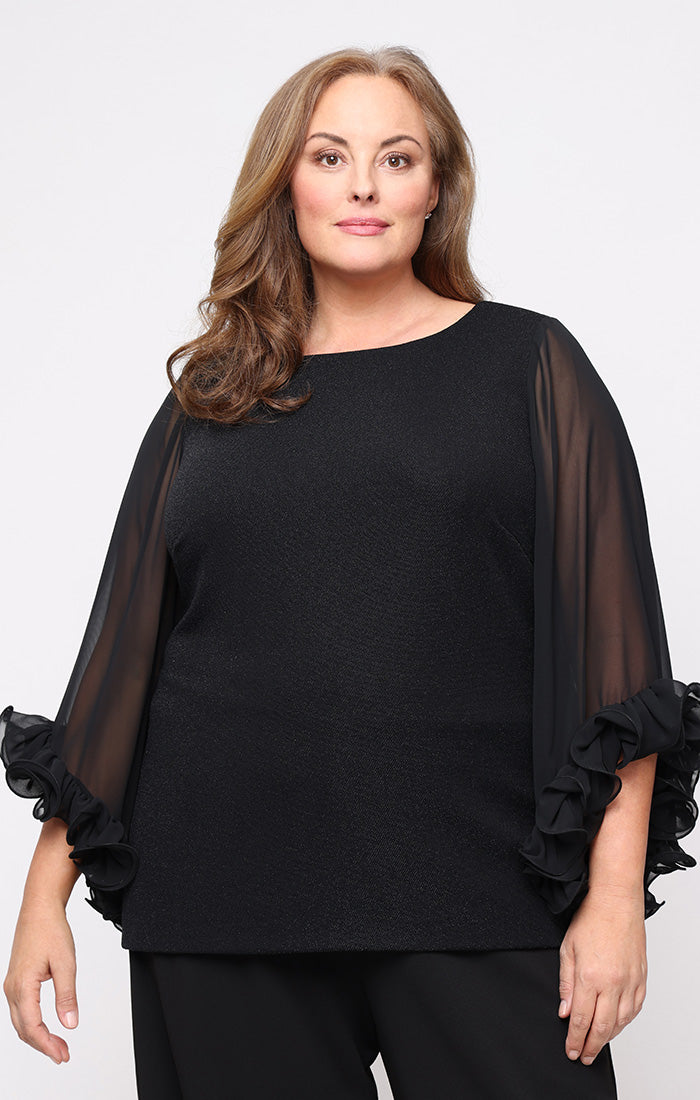 Top Metallic Blouse Plus Size Top BLACK