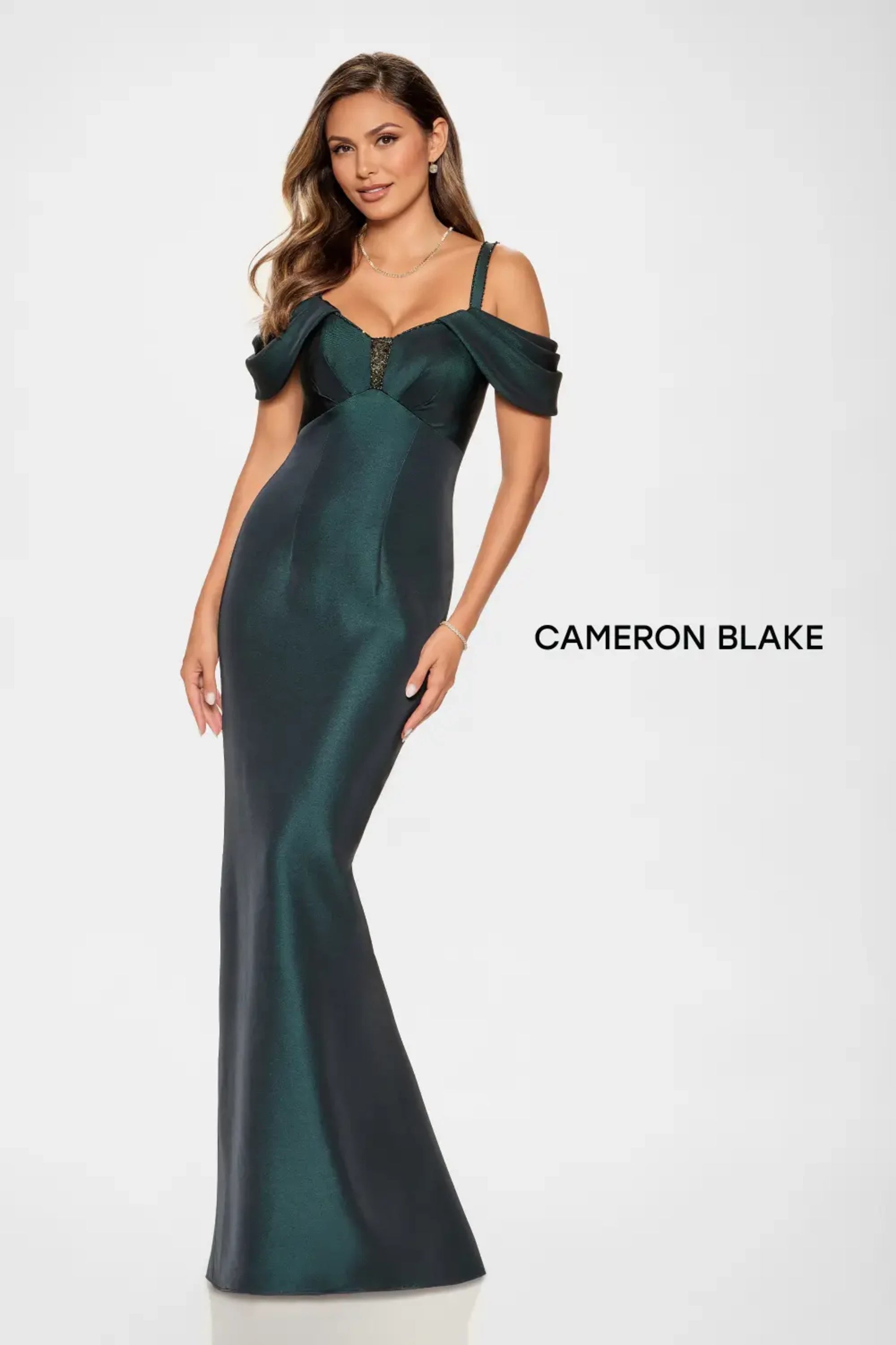 Cameron Blake CB214 Fitted Long Formal Beaded Evening Dress
