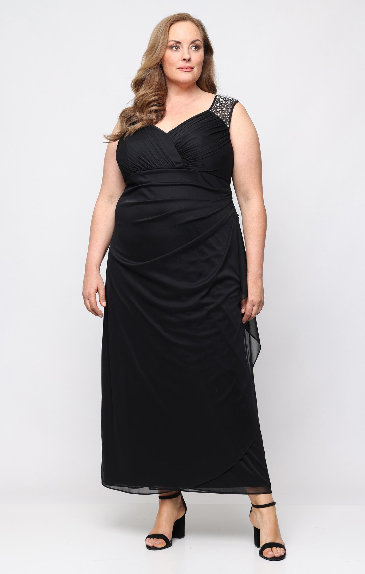 V-Neck Floor-Length Jersey Formal Sheath/Column Gown Alex Evenings AE84321052