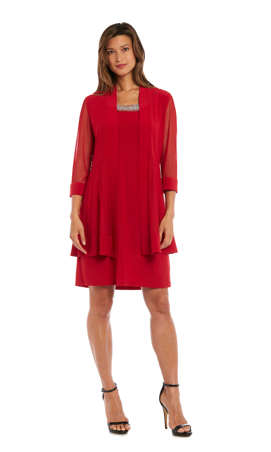 Mother of the Bride Dresses Short Beaded Petite Jacket Dress Red