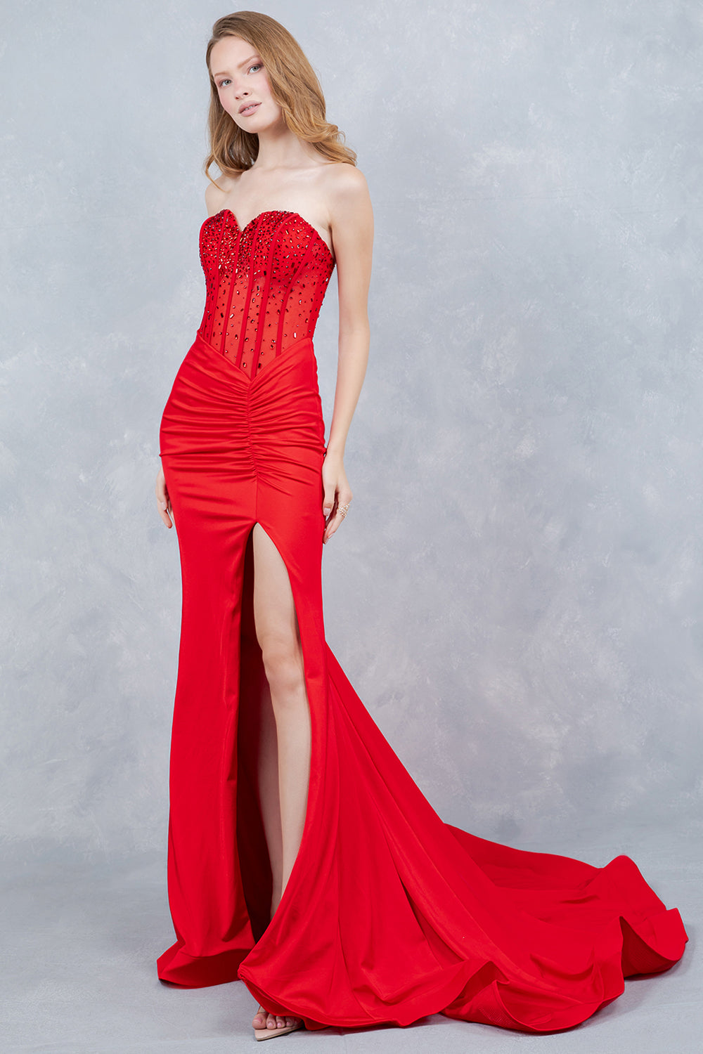 Prom Dresses Long Formal Corset Beaded Prom Dress Cinderella Couture 8443J Red