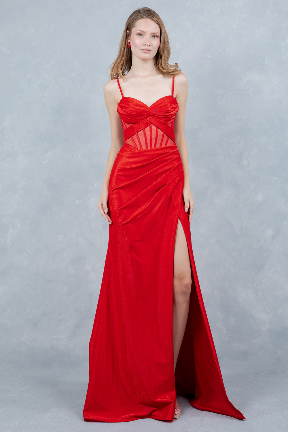 Prom Dresses Pleated Long Corset Evening Prom Dress Cinderella Couture 8448J Red