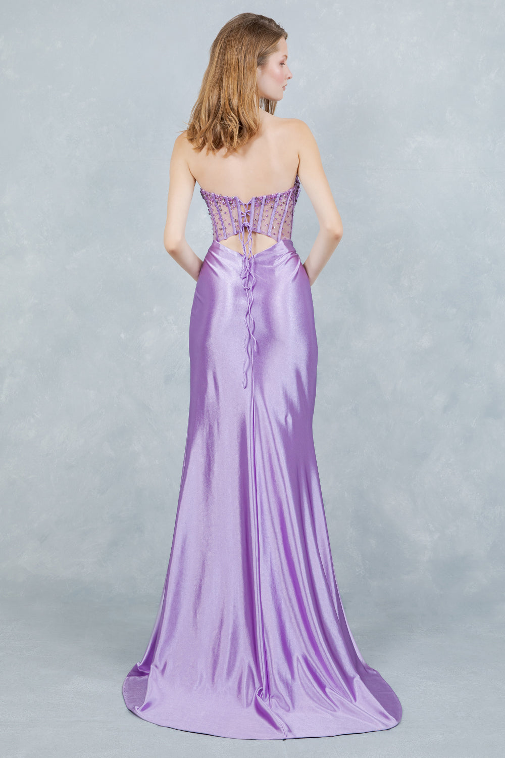 Prom Dresses Long Formal Floral Applique Pleated Prom Dress Cinderella Couture 8449J Lilac