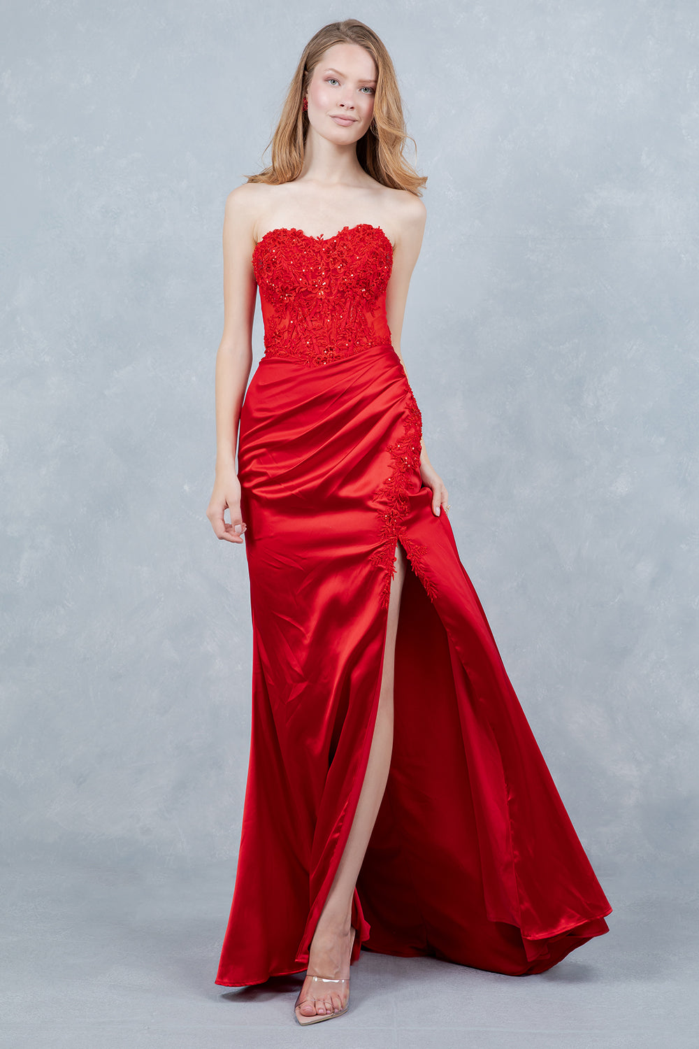 Prom Dresses Formal Long Lace Corset Fitted Prom Dress Cinderella Couture 8453J Red