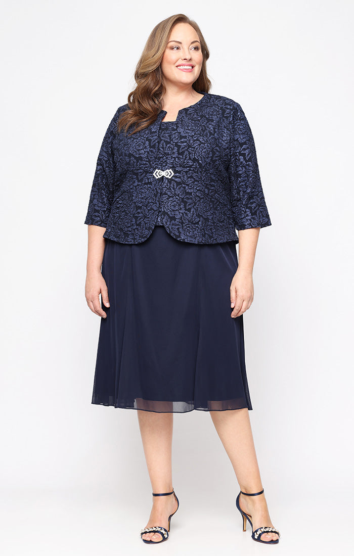 plus size cocktail dress with jacket SL FASHIONS Women's Metallic Floral Cocktail Shift Dress with Cascade Jacket - Blue
