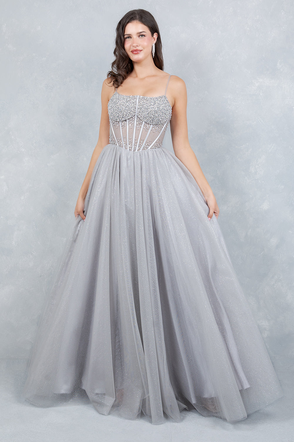 Prom Dresses Long Formal Corset Ball Gown Prom Dress Cinderella Couture 8459J Silver