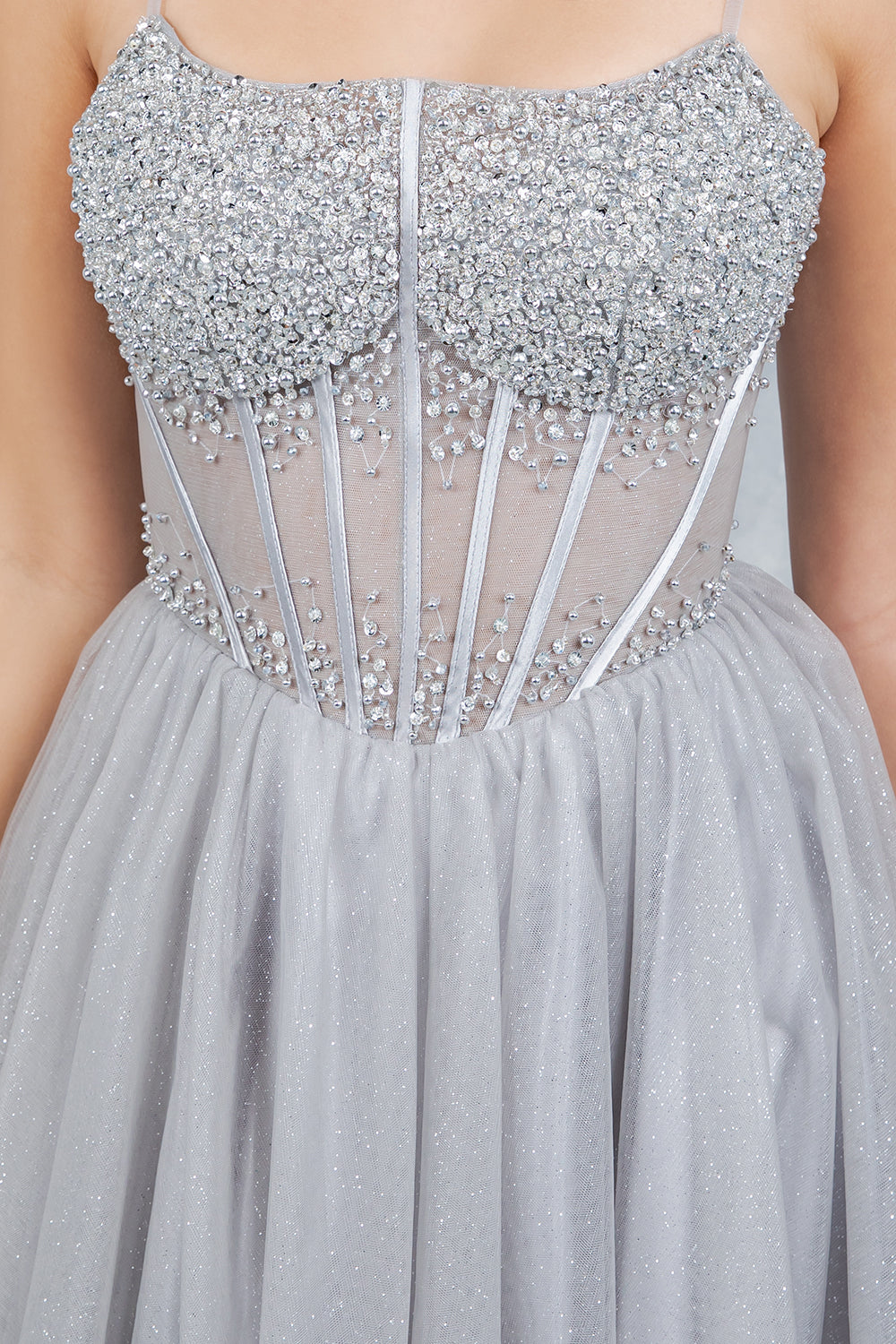 Prom Dresses Long Formal Corset Ball Gown Prom Dress Cinderella Couture 8459J Silver