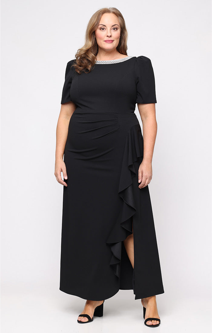 Alex Evenings Plus Embellished Neckline Stretch Crepe Gown Black / 16W Alex Evenings Plus Embellished Neckline Stretch Crepe Gown Black / 16W