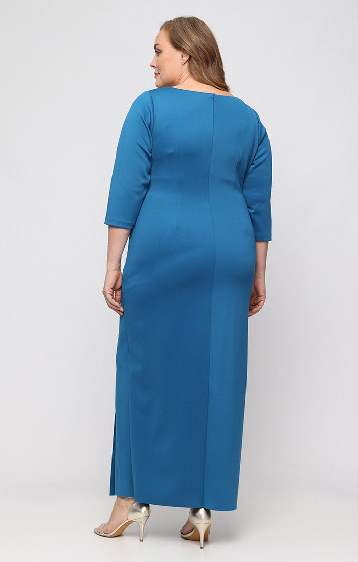 Teal V-Neck Floor-Length Jersey Formal Dress with Ruched Waist Plus Size Alex Evenings 8460611