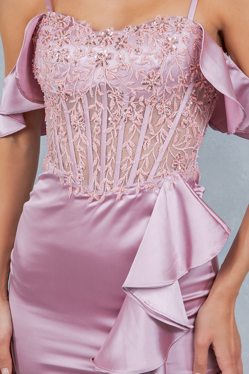Prom Dresses Long Formal Floral Lace Ruffle Prom Dress Cinderella Couture 8461J Rose