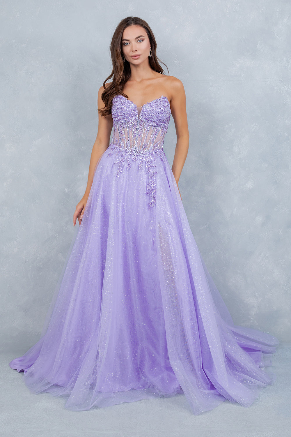 Prom Dresses Long Floral Lace Corset A Line Formal Glitter Slit Prom Dress Cinderella Couture 8476J Lilac